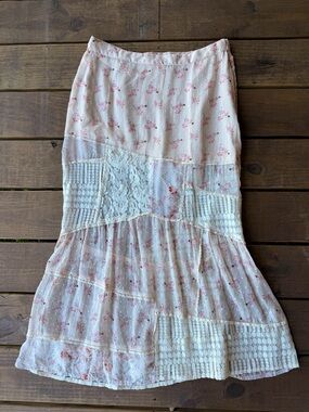 Free people - Women’s Pink Floral Lace Panel Midi Skirt